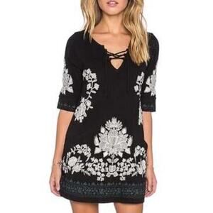 Free People Talia Black & White Embroidered Cutout Dress | M Boho Festival EUC